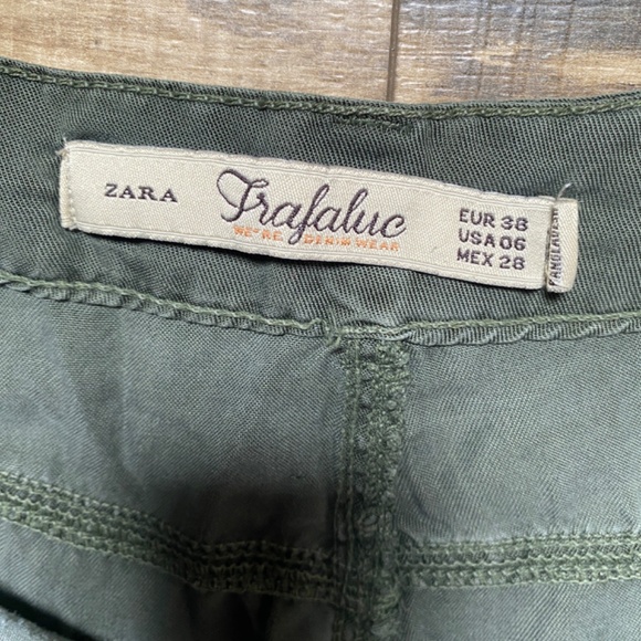 Zara Trafaluc Army Green Loose Trousers w/ Mesh Side Stripe Size 6 - Picture 5 of 13